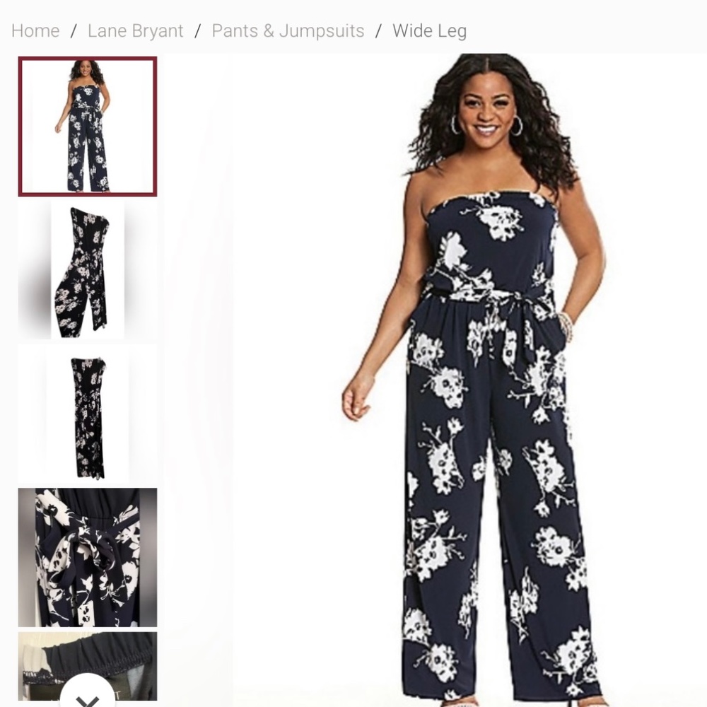 Lane Bryant Belted Navy Strapless Jumpsuit